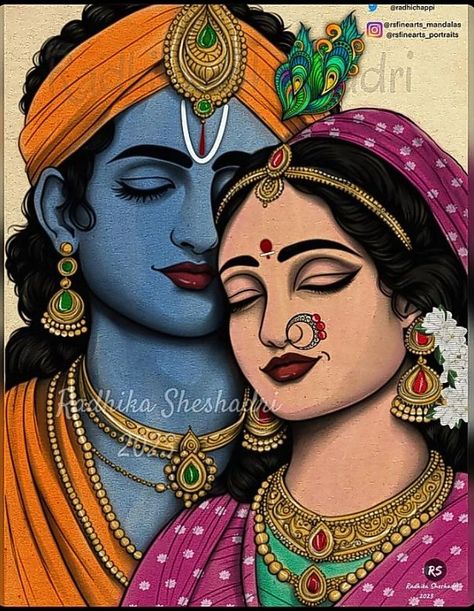 Lord Krishna And Radha Drawing, Radha Krishna Painting Ideas, Canvas Painting Ideas Indian, Radha Krishna Easy Drawing, Radha Krishna Modern Art Paintings, Radha Krishna Lippan Art, Goddess Canvas Painting, Drawing Of Radha Krishna, Radha Krishna Painting Easy