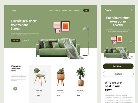 Furniture Landing Page Design by Ghulam Rasool ���🚀 for Cuberto on Dribbble Furniture Landing Page, Furniture Graphic, 포트폴리오 레이아웃, Furniture Website, Visual Hierarchy, Homepage Design, 카드 디자인, Design Posters, Learning Design