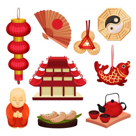 Premium Vector | China set. oriental culture and traditions. illustration. Chinese Culture Traditional, Chinese Culture Art, China Traditional, China Culture, China Set, China Sets, World Cultures, Chinese Culture, Chinese Art