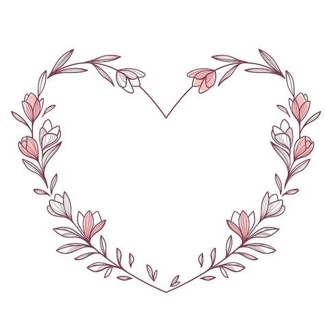 Heart Frame Tattoo, Heart Border Frame, Frame Rosa, Tattoo Border, Branding Boards, Hand Drawn Border, Botanical Frame, Frame Love, Love Frame