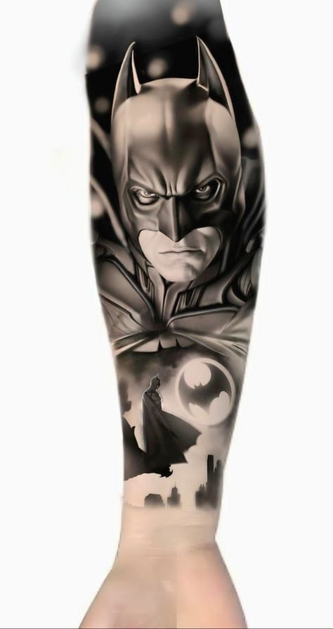 Half Sleeve Tattoos Sketches, Avengers Tattoo, Half Sleeve Tattoos Forearm, Baby Tattoo Designs, Crown Tattoo Design, Forearm Band Tattoos, Comic Tattoo, Batman Tattoo, Money Tattoo