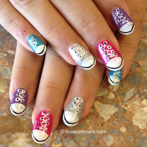 This is cute Converse Nail Art, Sneaker Nails, Converse Nails, Taylor Nails, I Love Pink, Minimalist Nail Art, Colorful Nail, I Love Nails, Girls Nails