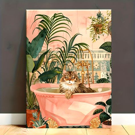 Faster shipping. Better service Toilet Wall Decor, Preppy Room Aesthetic, Bathtub Painting, Pink Bathtub, Bedroom Toilet, Bathroom Canvas, Painting For Living Room, Shower Bathroom, Toilet Wall