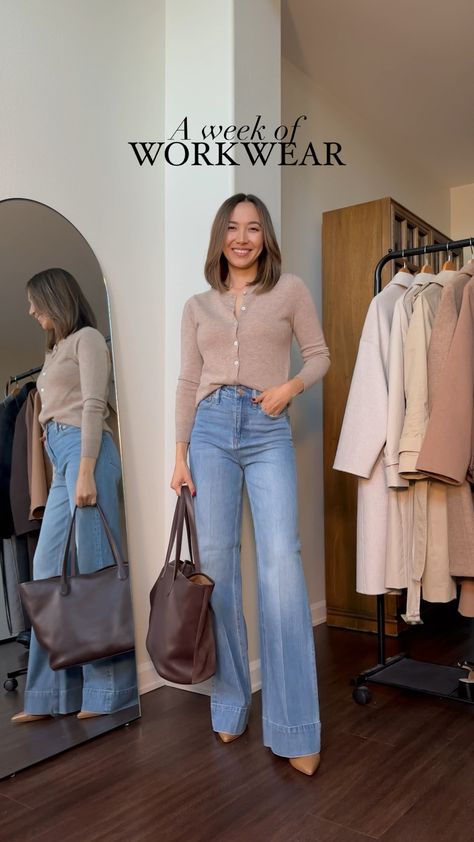 Work Outfits In Summer, Work Style Women 2024, Winter Tailored Pants Outfit, Spring To Fall Outfits, Outfits With Trouser Jeans, Chic Wide Leg Pants Outfit, Fall Jeans Outfit Casual Work, Classic Summer Work Outfits, Cropped Wide Leg Pants Outfit Fall