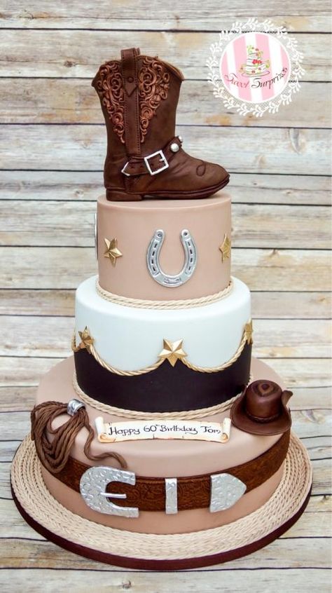 Cowgirl 60th Birthday, 60th Birthday Cowboy Theme, Charro Birthday Cake, Country 21st Birthday Ideas, Cowboy Cake Ideas, Cowgirl Cake Ideas, Rodeo Birthday Cake, Western Theme Cakes, Horse Cakes