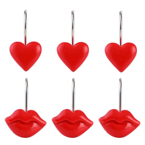 PRICES MAY VARY. Title: Twofishes Red Lips with Lovely Heart Kiss Decorative Resin Shower Curtain Rings Set of 12 Red Lips Kiss Design Shower Curtain Hooks Pack of 12. Product Type: Categories > Bath > Bathroom Accessories > Shower Curtains, Hooks & Liners > Shower Curtain Hangers > Shower Curtain Rings Pink And Red Bathroom, Curtains Hooks, Kiss Design, Practical Bathroom, Curtain Hangers, Themed Bathroom, Bathroom Red, Bath Bathroom, Curtain Rings