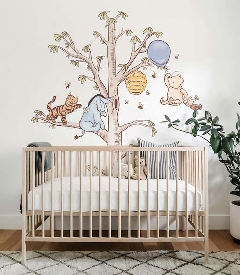 Pastel Color Classic Winnie the Pooh Wall Decal Tigger & Eeyore Tree Disney Wall Sticker Wall Art Wallpaper Baby Nursery Kids Room Decor - Etsy Disney Baby Nurseries, Nursery Ideas Boy, Kids Wall Stickers, Kids Room Wall Murals, Pooh Winnie, Winnie The Pooh Nursery, Baby Room Themes, Nursery Wall Murals, Disney Nursery