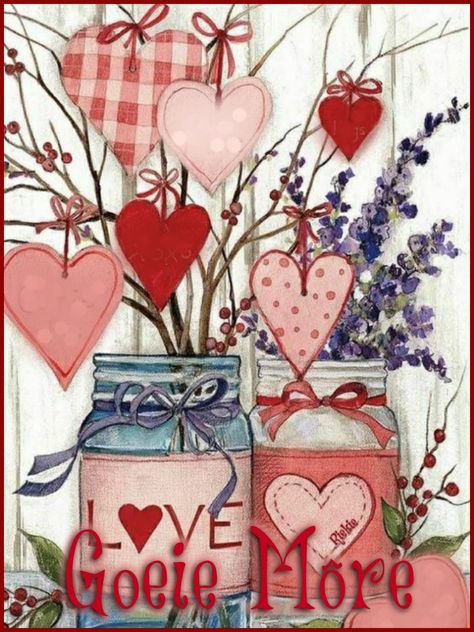 Flower Jars, Valentines Watercolor, Gubahan Bunga, Happy Valentines Day Images, Valentine Images, Hearts And Flowers, Flowers In Jars, Valentines Flowers, Valentines Art