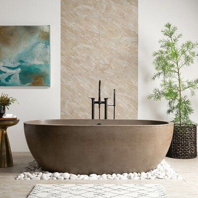 Native Trails, Inc. Avalon Freestanding Soaking Bathtub Color: Earth, Size: 21" H x 36" W x 62" L Floor Tubs Bathtubs, Cement Bathtub, Concrete Bathtub, Concrete Bath, Girl Apartment, Stone Bathtub, Pot Garden, Concrete Sink, Standing Bath