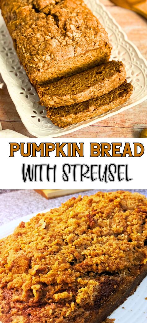 This easy pumpkin bread recipe with a streusel topping is delicious. It's a quick bread with a crumble topping full of pumpkin spice. Easy to make and the perfect fall dessert or snack. Pumpkin Streusel Bread Recipe, Pumpkin Quick Bread Recipes, Simple Pumpkin Bread, Pumpkin Bread With Streusel Topping, Pumpkin Bread With Streusel, Easy Pumpkin Bread Recipe, Fall Bread Recipes, Easy Pumpkin Bread, Best Pumpkin Bread Recipe