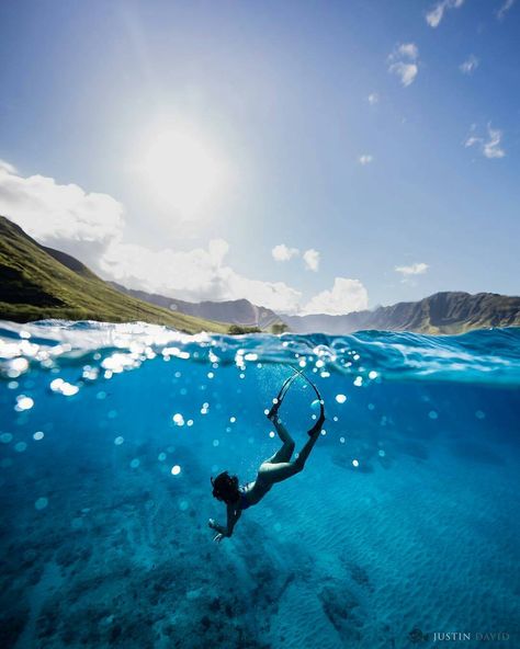 Let the sun shine!  @haaheo  @jdbaluch  #bestfreedivegear #freedive #freediver #freedom #freediving #blue #blueplanet #bluelife #underwater #underwaterlove #love #truelove #sea #ocean #snorkelaroundtheworld #underthesea #waterworld #scuba #scubalife #californialife #bucketlist #lifestyle #instascuba #instago #underthesea #mermaids #mermaidlife #gopro #hawaii #gopronation Half Underwater, Underwater Pictures, Underwater Painting, Photo Gear, Underwater Art, Water Drawing, Sea Photo, Sun Shine, Mermaid Life