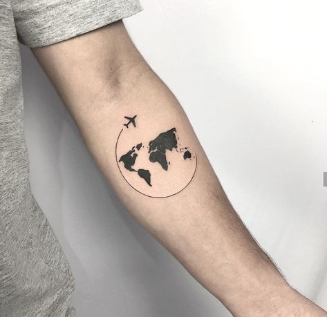 Tnt Tattoo, Traveling Tattoos, Europe Tattoo, Traveler Tattoo, World Travel Tattoos, Pilot Tattoo, Tattoos Masculinas, Circular Tattoo, Saturn Tattoo