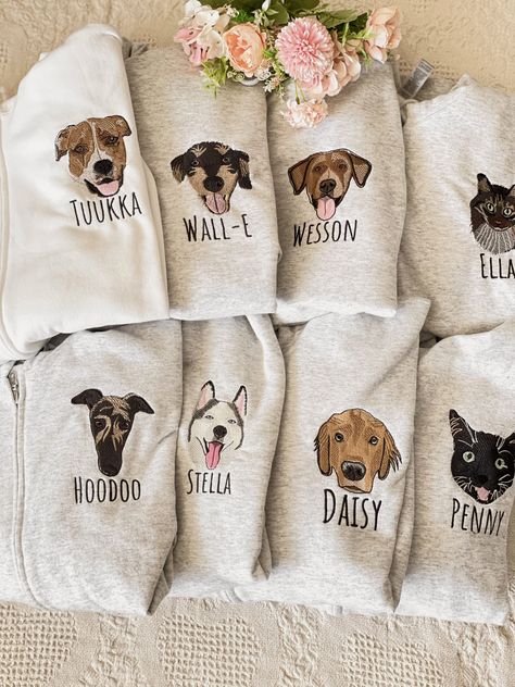 Custom EMBROIDERED Zip-Up Pet Sweatshirt- Bridesmaids Outfit – Pet Creativo Dog Cafe, Special Birthday Gifts, Animal Sweatshirt, Bridal Parties, Ash Gray, Dog Sweatshirt, 자수 디자인, Portraits From Photos, Dog Hoodie