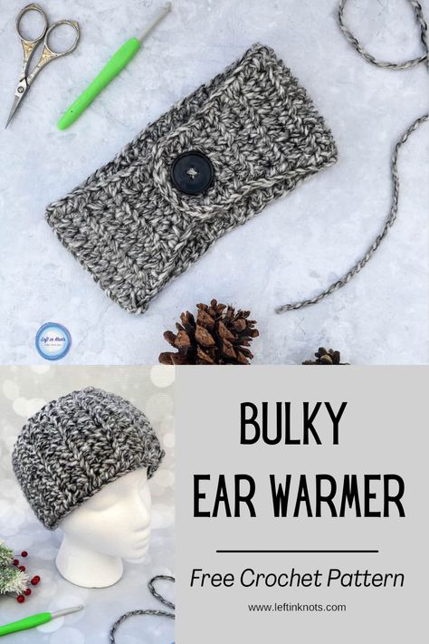 A Basic Bulky Ear Warmer is the perfect crochet pattern for gifting and donating. Make these ear warmers with bulky yarn and they work up so fast! Keep reading for the free crochet pattern. Crochet Adjustable Ear Warmer Free Pattern, Bulky Yarn Crochet Ear Warmer Pattern, What To Crochet With Bulky Yarn, Small Crochet Projects Bulky Yarn, Bulky Ear Warmer Crochet Free Pattern, Crochet Ear Warmer With Button, Bulky Headband Crochet Pattern, Crochet Bulky Earwarmer Pattern Free, Simple Crochet Ear Warmer