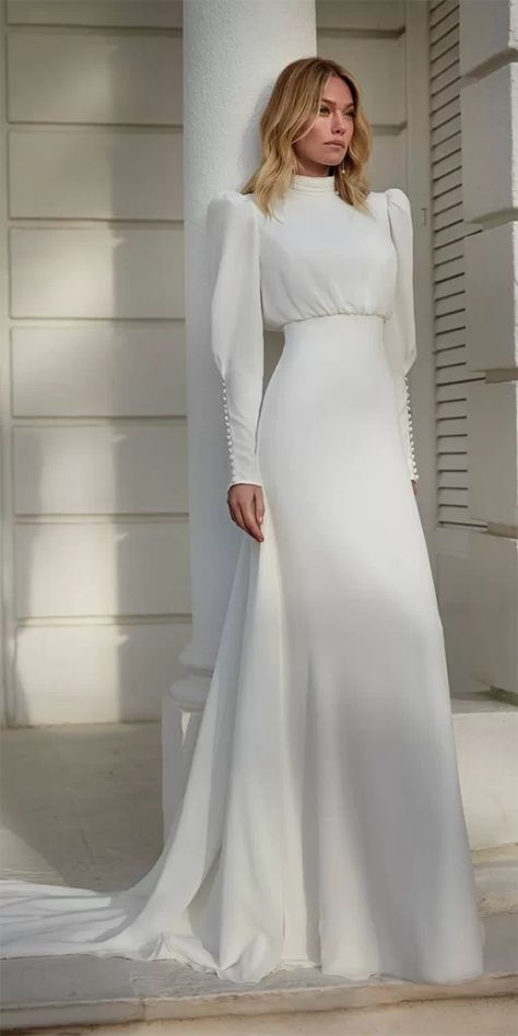 Modest Wedding Dresses With Sleeves ★ #bridalgown #weddingdress Wedding Dress For Women, Bride’s Mother, Wedding Guest Gowns, San Patrick, Curvy Bride, Formal Wear Dresses, Chiffon Wedding Dress, Fall Wedding Guest Dress, Plus Size Formal Dresses