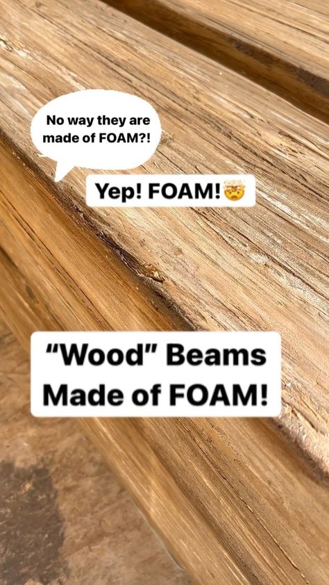 Faux Wood Beam Kitchen, Easy Faux Wood Beams, Foam Faux Wood Beams Diy, Styrofoam Faux Wood Beams, Faux Beam Living Room, Faux Wood Beams Basement Ceiling, Ceiling Beam Makeover, Fake Wood Beams Ceilings, Diy Foam Wall Panels