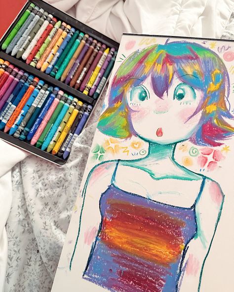 traditional art neocolors crayon art colorful drawing sketch Crayon Simple Drawing, Crayon Aesthetic Drawing, Drawings With Pastels, How To Draw With Crayons, Art Inspo Colored Pencil, Pencil Crayon Art Drawings, Easy Crayon Art, Cute Crayon Drawings, Things To Draw With Color