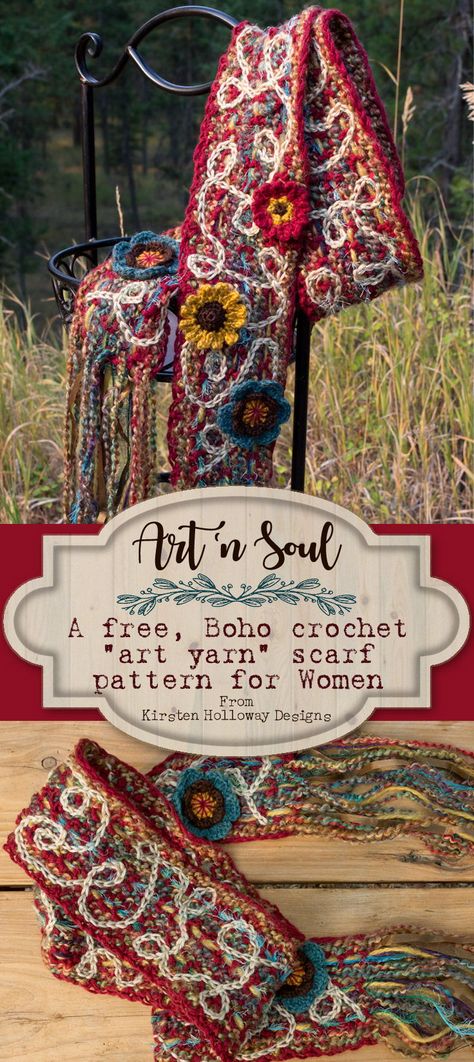 Funky Crochet Scarf Pattern, Crochet Sampler Scarf, Dk Yarn Crochet Hat Patterns Free, Boho Knitting Patterns Free, Dk Crochet Patterns Free, Bulky Yarn Crochet Patterns Free, Boho Crochet Shawl Pattern Free, Art Yarn Projects, Crochet Boho Scarf