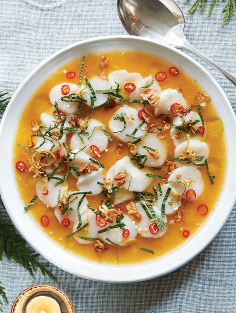 Recipe Detail Page | LCBO Scallop Crudo, Scallop Ceviche, Sushi Roll Recipes, Crispy Shallots, Ceviche Recipe, Holiday Hosting, Scallop Recipes, Cooking 101, Seasonal Recipes