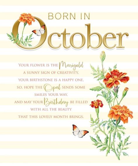 Birthday Wishes For Women, Flower Marigold, October Month, Birthday Verses, Born In October, Cherry Orchard, Special Birthday Cards, Birthday Card Sayings, Birthday Wishes Cake