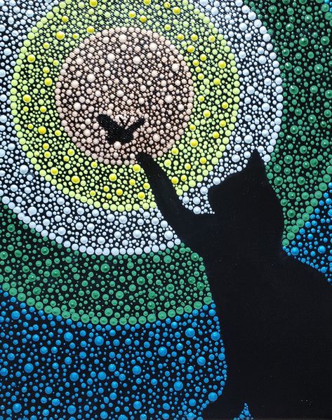 Cat Dot Painting, Rock Dot Art, Dot Painting Easy, Dot Painting Animals, Cat Mandala Art, Paint Dot Art, Dot Painting Ideas, Pointalism Art, Painting Techniques Art