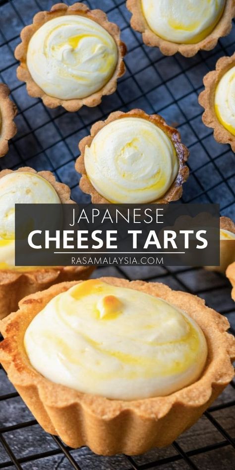 Japanese Cheese Tart, Cream Cheese Tarts, Cheese Tart Recipe, Egg Tart Recipe, Malaysia Recipes, Takeout Recipes, Easy Tart Recipes, Japanese Dessert Recipes, Baking Pies