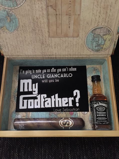 Will you be my Godfather? Will You Be My God Father Proposal, Cute Ways To Ask Godfather, Asking To Be Godfather Ideas, Ideas For Asking Godparents, God Father Proposal Box Ideas, Be My Godparent Ideas, Will You Be My Godfather Proposal, Ask To Be Godparents Ideas, Will You Be My Godfather Diy