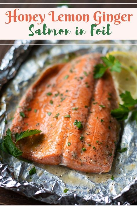 Fried Shrimp Recipes Easy, Honey Lemon Salmon, Frozen Shrimp Recipes, Ginger Salmon, Salmon In Foil, Carrot Cupcake, Foil Packet Meals, Foil Packet, Easy Pasta Dinner