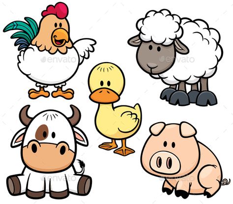 Vector Illustration of Cartoon Animals farm set Farm Cartoon, Farm Vector, Animals Farm, Animal Clipart, 귀여운 동물, Animal Illustration, Drawing For Kids, Cartoon Animals, Animals For Kids