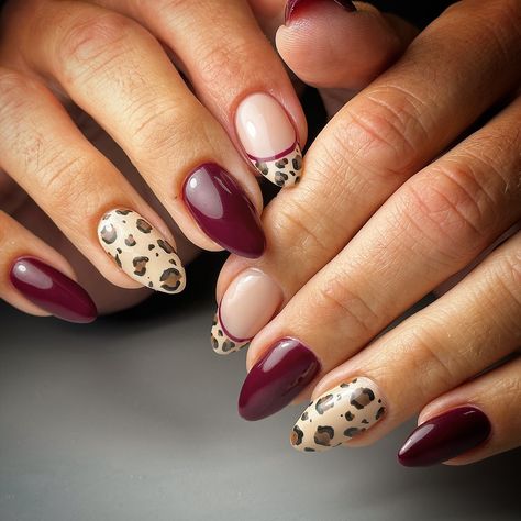 FALL CHEETAH 🍷🐆 @mariastrunk 😘 #salon #nailsalon #nails #nailinspo #nailtech #manicurist #nailart #naildesigns #nailsalon #cincinnati #cincynails #nailsofinstagram #nailsaloncincy #cincy #cincynailtech #cincinnatinails #gelx #gelxcincy #buildergel #madamglamgel #cosmetics #shortnails #almondnails #gelxnails #workwithme #nailtutorials #licensednailtech #naturalnails #fallnails #cheetahnails Burgundy Cheetah Print Nails, Fall Leapord Nails, Burgundy And Cheetah Nails, Burgundy And Leopard Nails, Burgundy Cheetah Nails, Cheetah Print Fall Nails, Fall Nails With Cheetah Print, Red Nails With Leopard Print, Fall Cheetah Nails