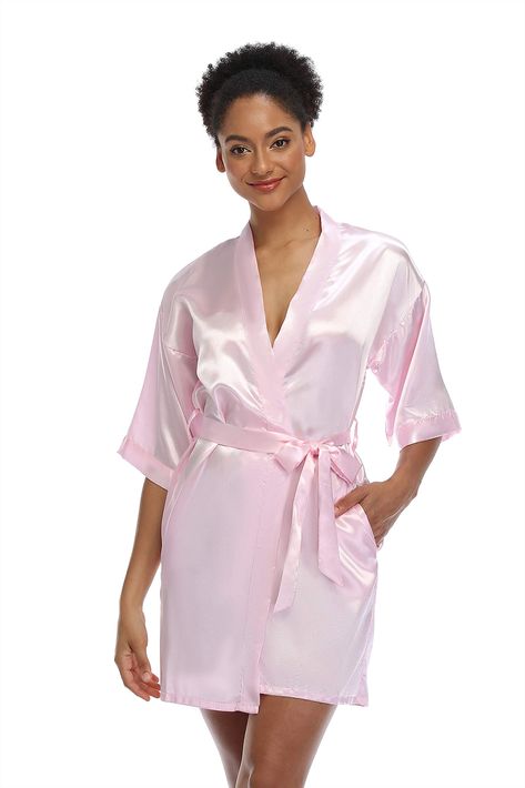 PRICES MAY VARY. 100% Polyester Tie closure Material：Made from quality satin fabric; Lightweight and comfortable, Shinny and smooth to the touch. Design of Satin Robe： Featuring kimono oblique V neck, Removable tie closure with inner tie, Two side pockets, Half sleeves. Multipurpose：Perfect for wedding day festivities, Home, traveling, bridal shower, spa/slumber party. As a gift for the bridesmaid, wife, girlfriend, mom on birthday or an anniversary. Care Instruction：Machine washes cold; Gentle Fall Knit Sweater, Silky Robe, Soft Knit Cardigan, Short Satin, Kimono Robes, Satin Kimono, Women's Nightgowns, Men Shirts, Satin Pajamas