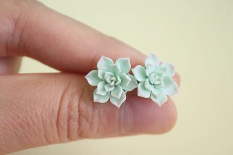 Mint Succulent Earrings. Clay Stud Earrings. Succulent Jewelry | Etsy Succulent Earrings, Blue Succulents, Succulent Jewelry, Clay Stud Earrings, Plant Jewelry, Cartilage Earrings Stud, Sunflower Jewelry, Succulent Gifts, Earrings Clay