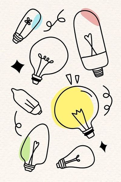 Light Bulb Doodle, Bulb Doodle, Bulb Drawing, Light Bulb Drawing, How To Draw Ribbon, Light Bulb Icon, Doodle Borders, Doodle Background, Web Design Resources