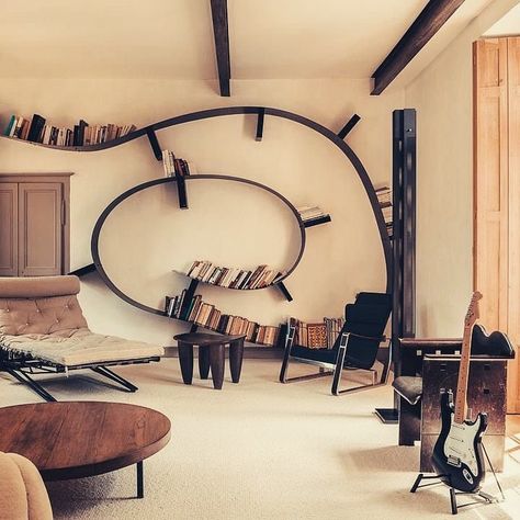 THE LONDON LIST on Instagram: “The eighteenth century home of gallerist François Laffanour, Brittany; Ron Arad’s snail-like steel ‘bookworm’ shelving (c. 1990), an…” Steel Bookcase, Prouve Chair, Ron Arad, Cool Bookshelves, Osvaldo Borsani, Book Rack, Bookcase Design, Bookshelf Design, Book Holder