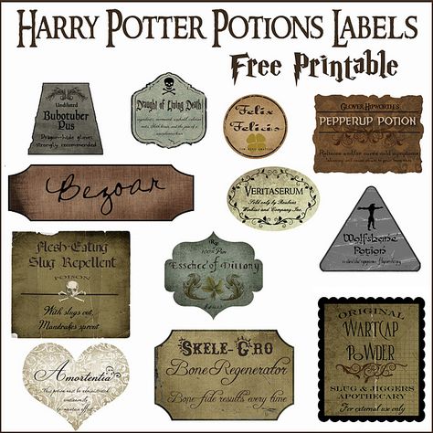 Free Harry Potter Potion Bottle Printables - create your own potion bottles with these free printables! From www.overthebigmoon.com! Harry Potter Potion Bottles, Harry Potter Potion Labels, Harry Potter Weihnachten, Imprimibles Harry Potter, Citate Harry Potter, Cumpleaños Harry Potter, Harry Potter Bday, Hantverk Diy, Harry Potter Classroom