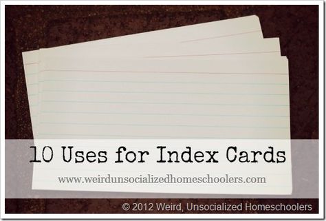 10 Uses for Index Cards www.weirdunsocializedhomeschoolers.com Uses For Index Cards, Things To Do With Index Cards Ideas, Index Cards Ideas Diy, Index Card Organization, Index Cards Ideas, Diy Index Cards, Road Schooling, Organizing Stuff, Artsy Crafts