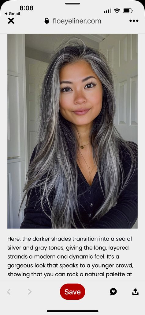 Dark Hair Grey Highlights, Grey Highlights On Dark Hair, Grey Hair Model, Long Grey Hair, Grey Hair Transformation, Ash Hair, Gorgeous Gray Hair, Grey Hair Inspiration, Going Grey