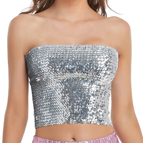 Space Cowgirl Costume, Mermaid Crop Top, Sparkly Sequin Top, Space Cowgirl, Retro Skirt, Cowgirl Costume, Printed Pleated Skirt, Strapless Bandeau, Mermaid Costume