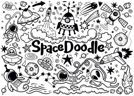 Hand drawn space elements pattern Vector | Premium Download Illustration Elements, Space Doodles, Astronaut Illustration, Arte Doodle, Background Space, Space Drawings, Space Background, Birthday Themes For Boys, Back To School Svg