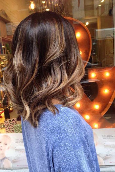 Graceful Looks for Medium Bob Hairstyles ★ Brunette Ombre, Brunette Balayage, Wavy Hairstyles, Medium Hairstyles, Winter Hair Color, Balayage Brunette, Short Hairstyle, Hair Color Balayage, Winter Hairstyles