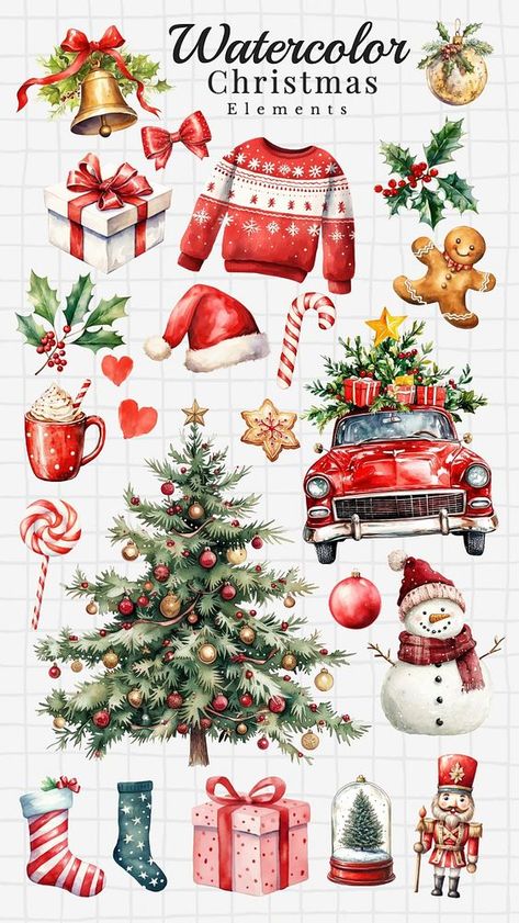 Christmas Shuffle, Christmas Stickers Aesthetic, Christmas Draw, Dollhouse Printables, Christmas Tree Art, Christmas Doodles, Tumblr Stickers, Photo Stickers, Christmas Car