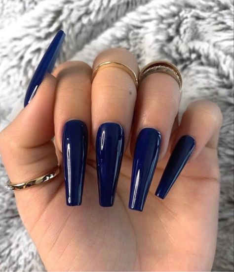 Nails And Rings, 2022 Nails, Dark Blue Nails, Blue Acrylic Nails, Simple Acrylic Nails, Long Acrylic Nails Coffin, Fire Nails, Coffin Nails Designs, Bling Nails