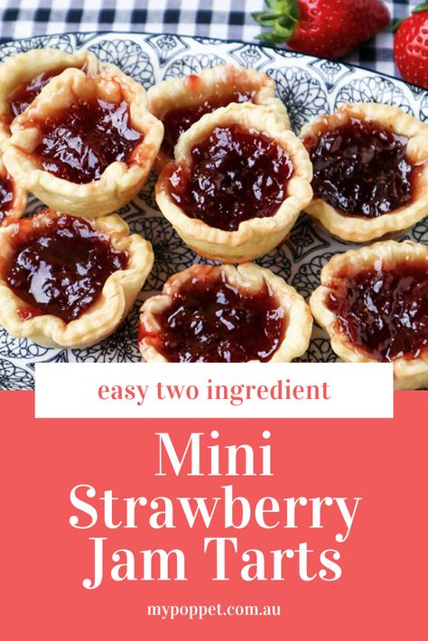 Mini Jam Tarts, Jam Tarts Recipe Simple, Strawberry Bakewell Tart, Jam Tarts Recipe, Strawberry Jam Tarts, Strawberry Tartlets, Vegan Bites, Mini Pie Recipes, 20th Bday