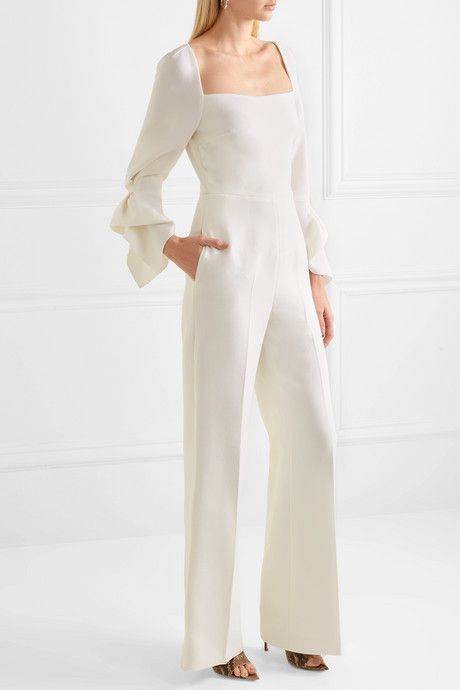 Collar Jumpsuit, Crepe Jumpsuit, Wool Crepe, Traditional Bride, Roland Mouret, White Jumpsuit, Net A Porter, White Formal Dress, Wide Leg Pants