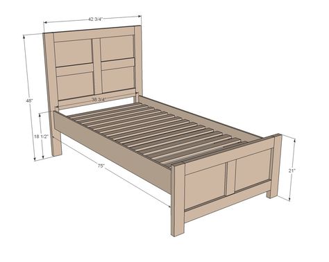 Twin Bed Frame Plans, Diy Double Bed, Bed Frame Dimensions, Diy Twin Bed Frame, Diy Twin Bed, Bed Frame Plans, Big Bed, Diy Designs, Diy Bed Frame