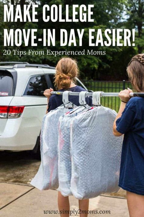 Learn what to expect on college move-in day from two moms who've been there! We share our16 tips & tricks to make move-in day go smoothly! Dorm Room Carpet Ideas, Packing Bedroom Moving Tips, Auburn Village Dorm, Ikea Dorm Hacks, College Move In Checklist, Ikea Dorm Room Ideas, Rustic Dorm Room Ideas, Freshman Dorm Room Ideas, Dorm Common Room Decor