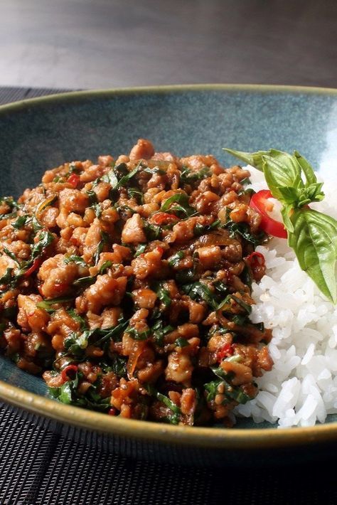 Spicy Thai Basil Chicken, Pad Krapow, Thai Basil Chicken, Fantastic Recipes, Spicy Thai, Basil Chicken, Thai Basil, Asian Inspired Recipes, Thai Dishes