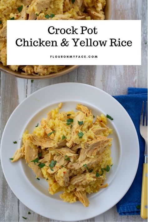 Crock Pot Chicken and Rice recipe made with Vigo Yellow Rice Recipes With Yellow Rice, Crock Pot Chicken And Rice, Easy Crock Pot Chicken, Chicken And Yellow Rice, Yellow Rice Recipes, Pollo Teriyaki, Rice Healthy, Chicken And Rice Recipe, Crockpot Chicken Breast