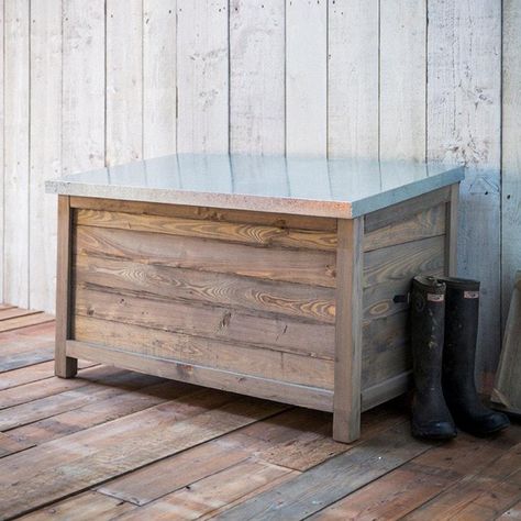 Large Rustic Aldsworth Outdoor Storage box | The Farthing Wooden Garden Storage, Outdoor Garden Storage, Outdoor Storage Solutions, Box Garden, Small Storage Boxes, Outdoor Storage Boxes, Garden Sheds, Wooden Storage Boxes, Rustic Outdoor