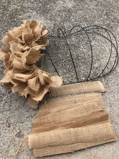 DIY Dollar Tree Rag Pumpkin Wreath - The Shabby Tree Burlap Rag Wreath Diy, Wire Tree Form, Diy Wreaths Dollar Tree, Rag Pumpkin Wreath, Zombie Wreath Diy, Dollar Tree Pumpkin Door Hanger, Dollar Tree Wire Pumpkin Wreath, Diy Fall Wreath For Front Door Dollar Tree, How To Make A Pumpkin Wreath